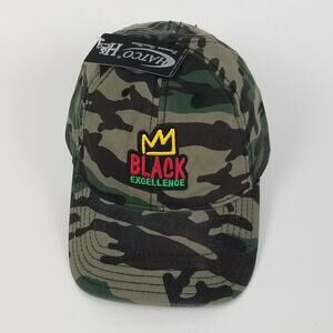Black Excellence Hat Cap Strap Back Camouflage Embroidered Crown Mens HATCO